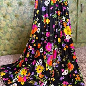 VINTAGE maxi skirt pleated sheer hippie boho floral spring